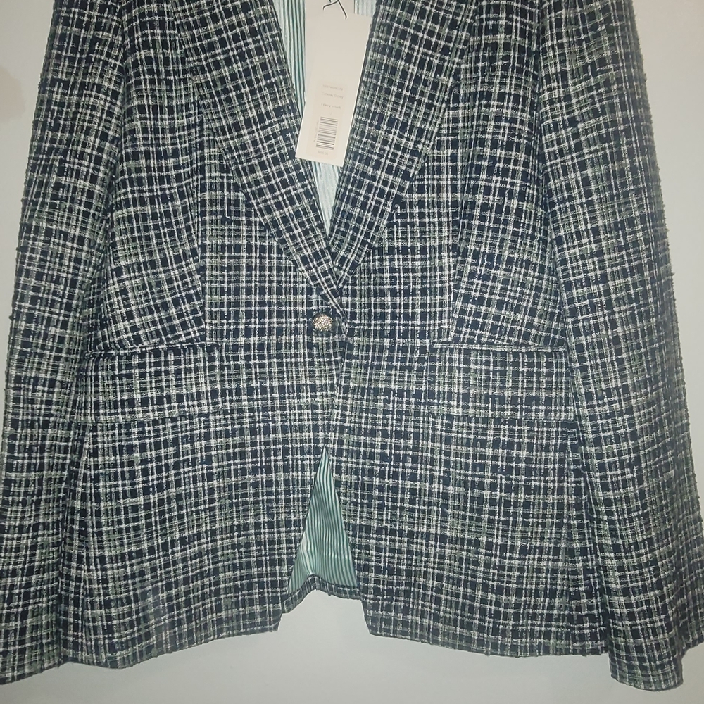Veronica Beard Navy blue, green and white tweedb Blazer
